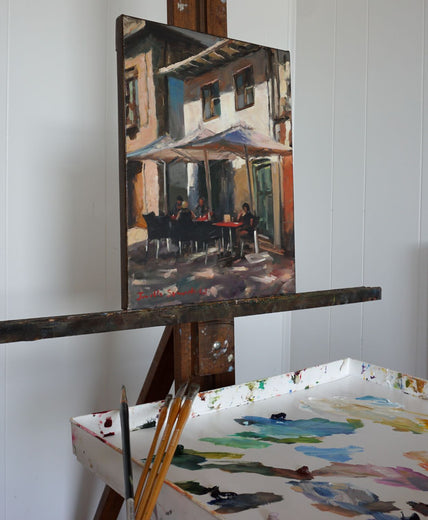 Sidewalk Cafe in Spain by Jonelle Summerfield |  Context View of Artwork 