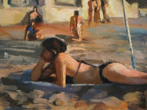 Original art for sale at UGallery.com | Sunbathing in San Sebastian by Jonelle Summerfield | $1,000 | oil painting | 16' h x 24' w | thumbnail 4