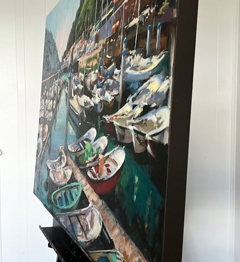 The Boats of San Sebastian by Jonelle Summerfield |  Side View of Artwork 