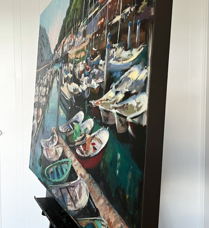 The Boats of San Sebastian by Jonelle Summerfield |  Side View of Artwork 
