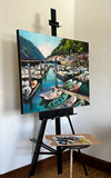 Original art for sale at UGallery.com | The Boats of San Sebastian by Jonelle Summerfield | $3,375 | oil painting | 30' h x 40' w | thumbnail 3