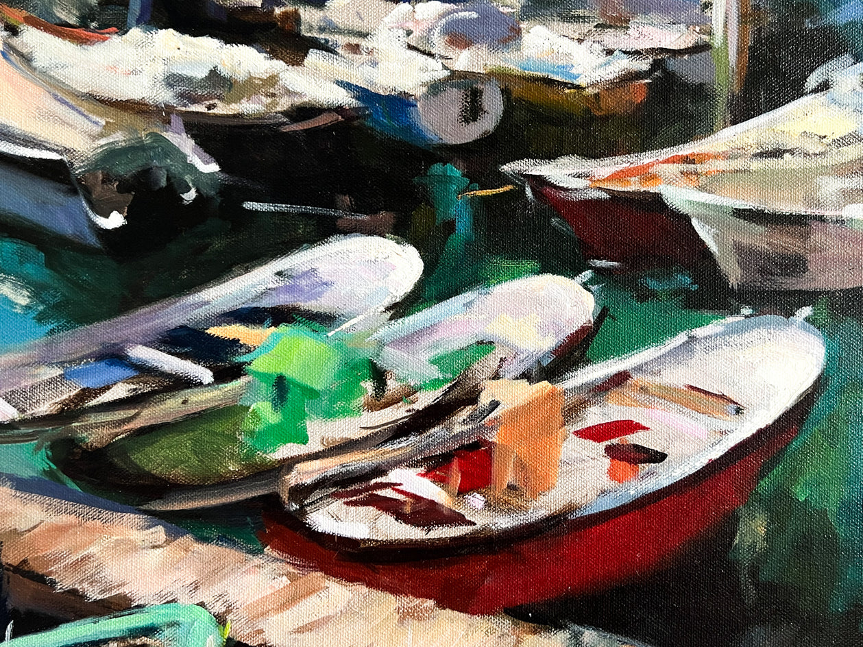 The Boats of San Sebastian by Jonelle Summerfield |  Closeup View of Artwork 
