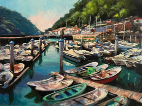Original art for sale at UGallery.com | The Boats of San Sebastian by Jonelle Summerfield | $3,375 | oil painting | 30' h x 40' w