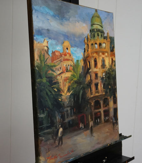 Una Plaza de Valencia by Jonelle Summerfield |  Side View of Artwork 