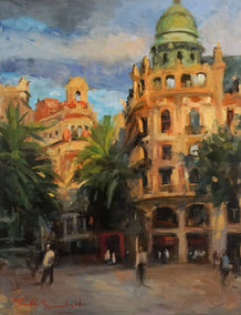 oil painting by Jonelle Summerfield titled Una Plaza de Valencia