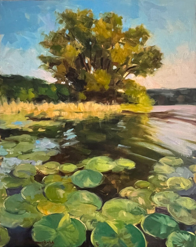 View of Water Lily Pads by Jonelle Summerfield - oil painting