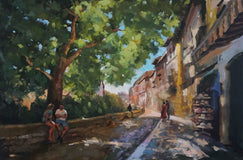 Original art for sale at UGallery.com | Walkway in Granada by Jonelle Summerfield | $1,700 | oil painting | 24' h x 36' w | thumbnail 1