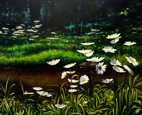 Original art for sale at UGallery.com | Daisies by Jose Luis Bermudez | $5,500 | oil painting | 48' h x 60' w