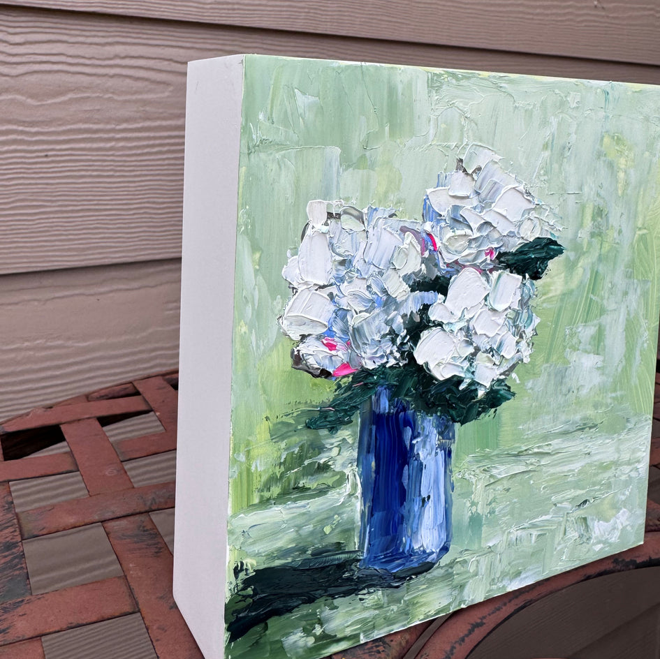 Hydrangea on Green by Judy Mackey |  Side View of Artwork 