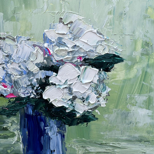 Hydrangea on Green by Judy Mackey |   Closeup View of Artwork 
