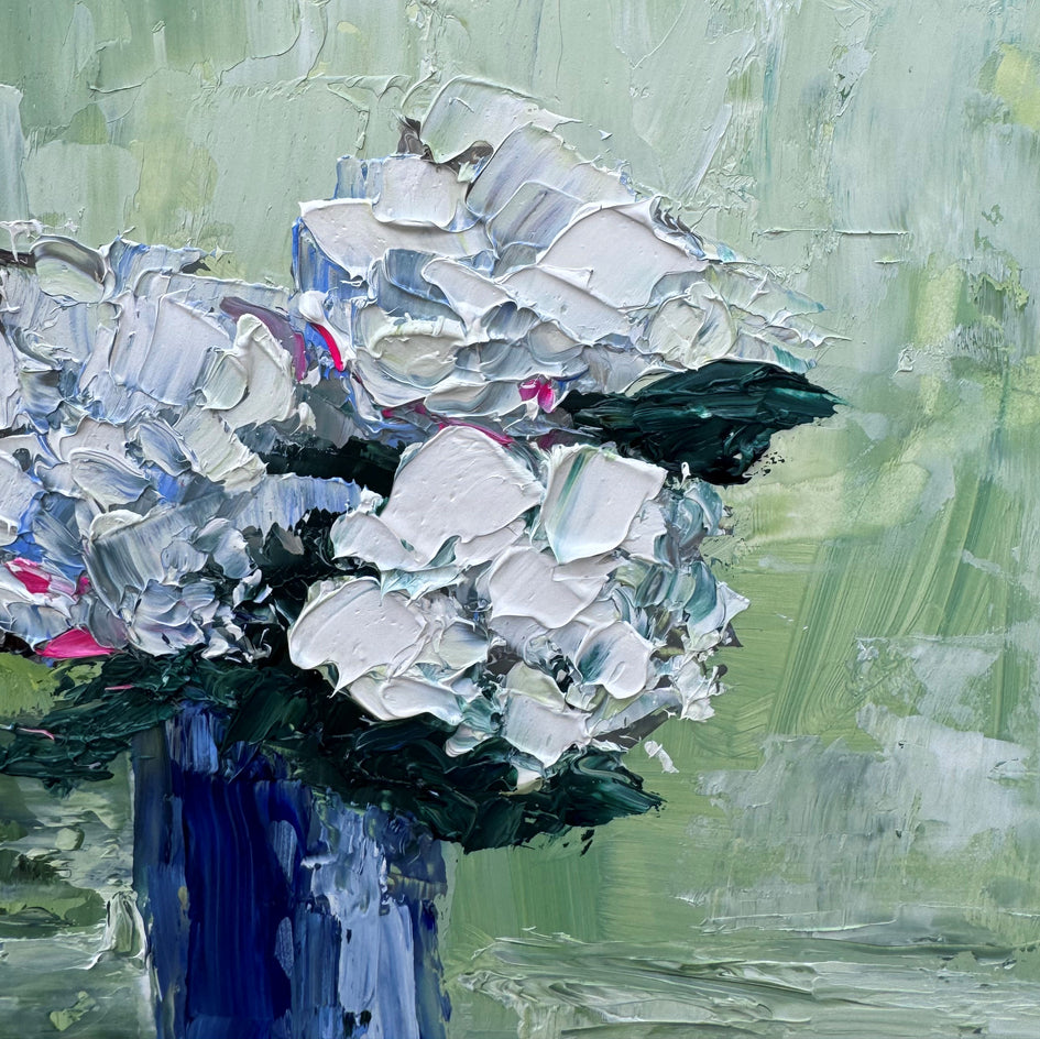 Hydrangea on Green by Judy Mackey |  Closeup View of Artwork 