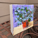 Original art for sale at UGallery.com | Plumbago in a Terra Cotta Flower Pot by Judy Mackey | $250 | oil painting | 6' h x 6' w | thumbnail 2