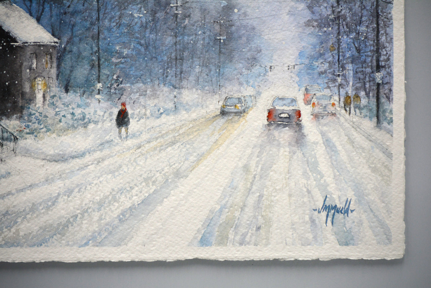Candlelight amid the Falling Snow by Judy Mudd |  Side View of Artwork 