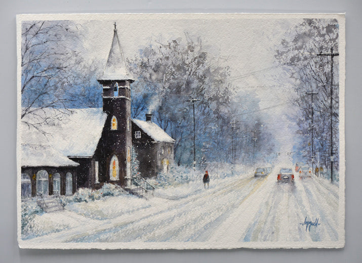 Candlelight amid the Falling Snow by Judy Mudd |  Context View of Artwork 
