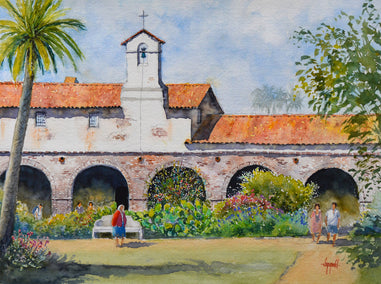 watercolor painting by Judy Mudd titled Capistrano Stroll