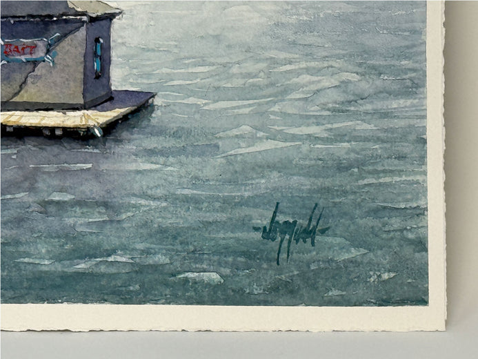 Floating Dock, Gloucester by Judy Mudd |  Side View of Artwork 