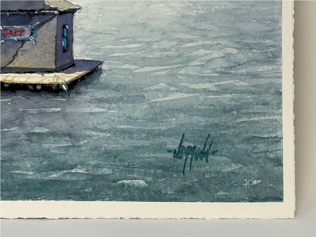 Floating Dock, Gloucester by Judy Mudd |  Side View of Artwork 