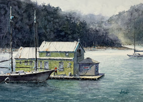 Original art for sale at UGallery.com | Floating Dock, Gloucester by Judy Mudd | $800 | watercolor painting | 11.25' h x 15' w