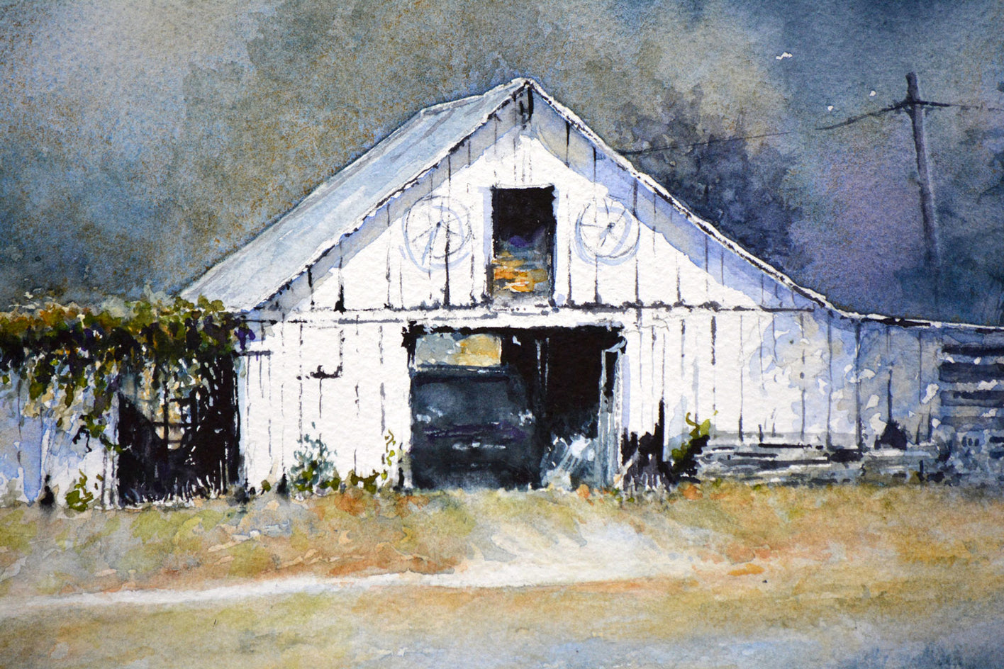 The White Barn by Judy Mudd |  Closeup View of Artwork 
