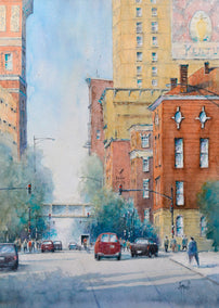 watercolor painting by Judy Mudd titled West on Muhammad Ali Blvd