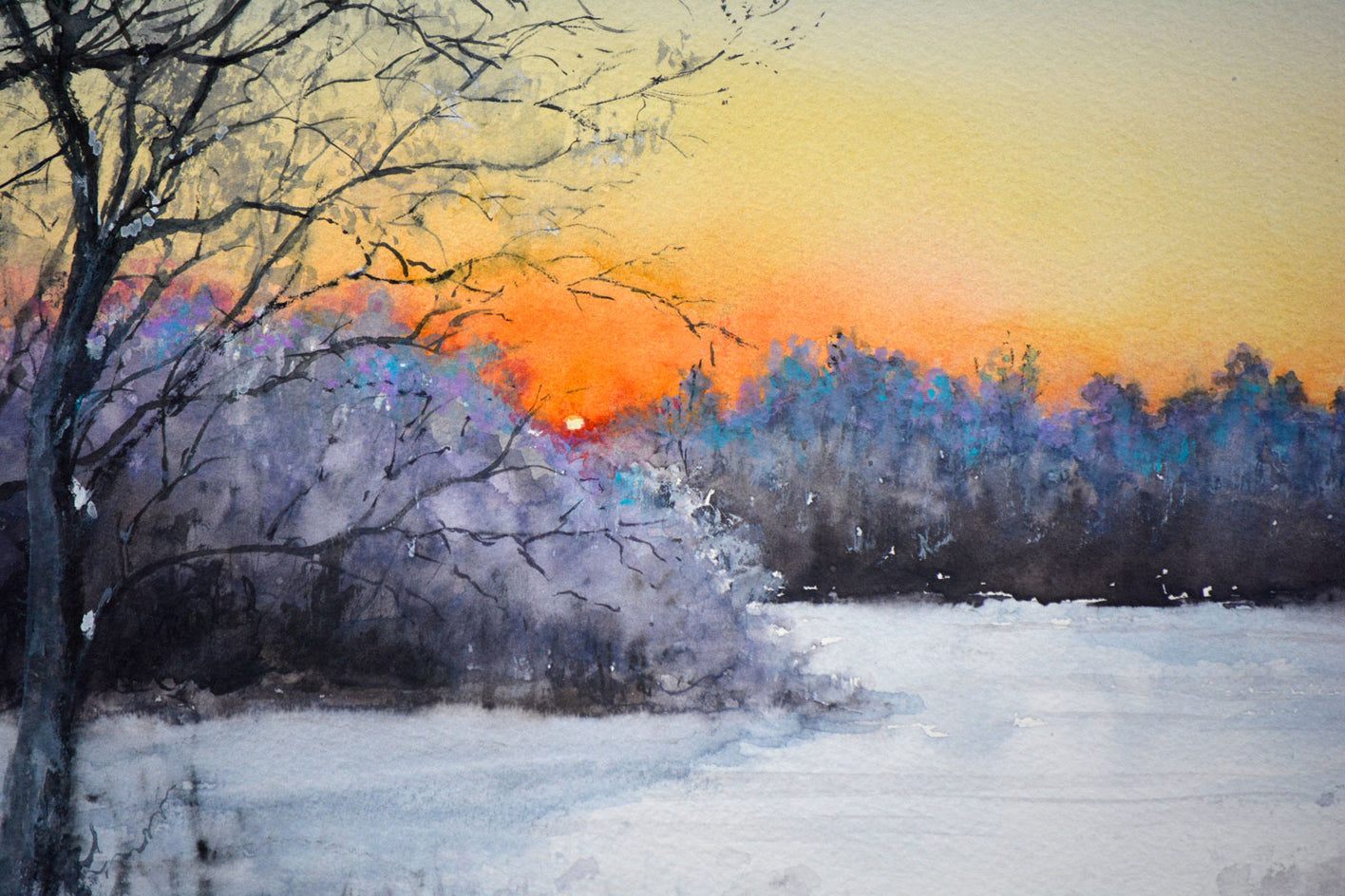 Winter Sunset by Judy Mudd |  Closeup View of Artwork 