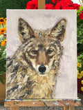 Original art for sale at UGallery.com | Riley Coyote by Karen Barton | $825 | oil painting | 14' h x 11' w | thumbnail 3