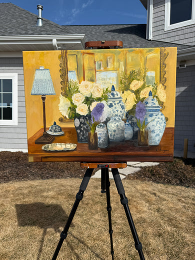 Blue and White Porcelain Still Life by Karen d’Angeac Mihm |  Context View of Artwork 