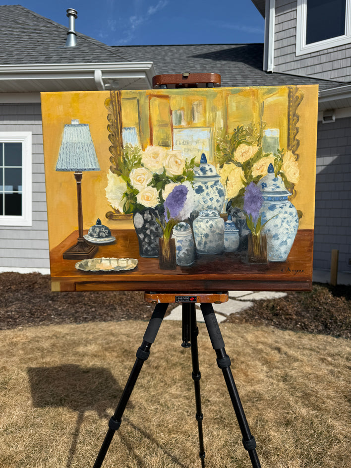 Blue and White Porcelain Still Life by Karen d’Angeac Mihm |  Context View of Artwork 