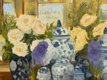 Original art for sale at UGallery.com | Blue and White Porcelain Still Life by Karen d’Angeac Mihm | $750 | oil painting | 18' h x 24' w | thumbnail 4