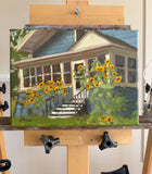 Original art for sale at UGallery.com | Blue House with Sunflowers by Karen d’Angeac Mihm | $525 | oil painting | 9' h x 12' w | thumbnail 3