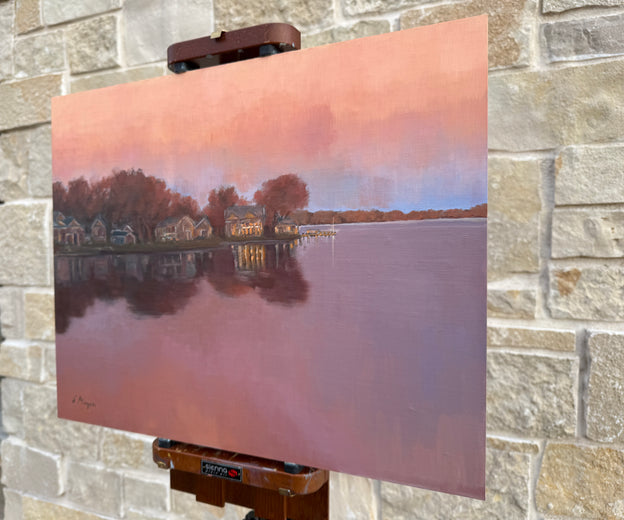 Evening on the Lake by Karen d’Angeac Mihm |  Side View of Artwork 