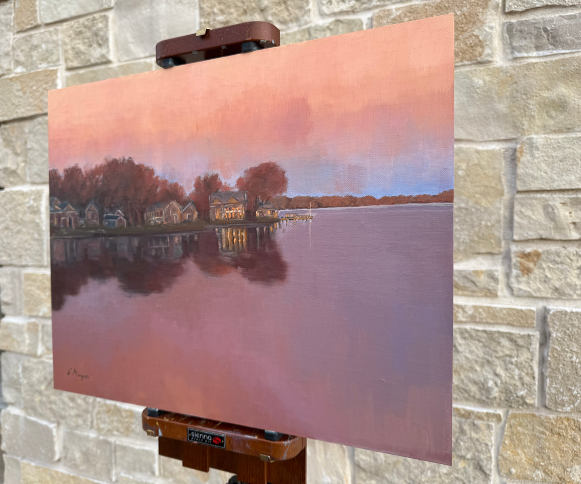 Evening on the Lake by Karen d’Angeac Mihm |  Side View of Artwork 