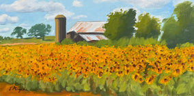 Original art for sale at UGallery.com | Field of Sunflowers by Karen d’Angeac Mihm | $375 | oil painting | 8' h x 16' w