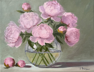 oil painting by Karen d’Angeac Mihm titled Pink Peonies