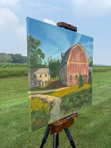 Red Barn by Karen d’Angeac Mihm |  Side View of Artwork 