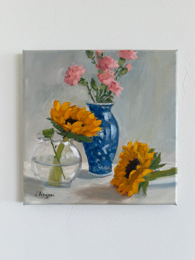 Sunflowers and Blue Vase by Karen d’Angeac Mihm |  Context View of Artwork 