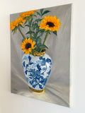 Original art for sale at UGallery.com | Sunflowers in Porcelain Vase by Karen d’Angeac Mihm | $950 | oil painting | 20' h x 16' w | thumbnail 2