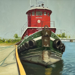 oil painting by Karen d’Angeac Mihm titled Tugboat