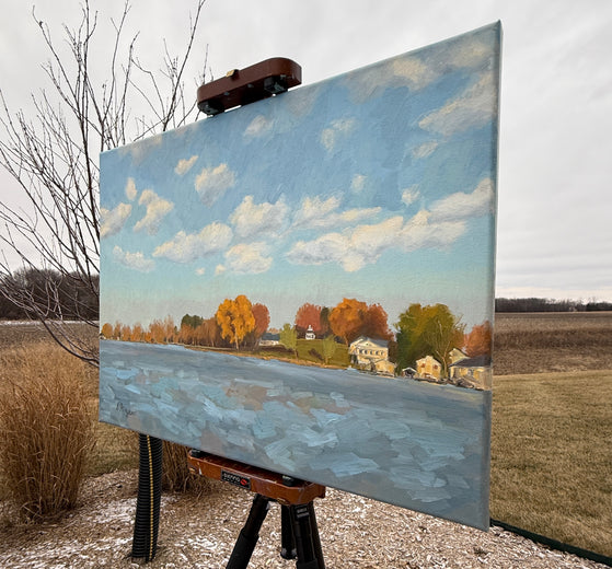 Wisconsin Lake on a Fall Day by Karen d’Angeac Mihm |  Side View of Artwork 