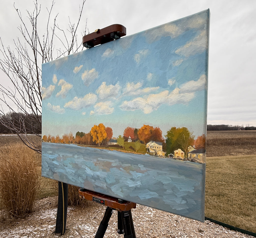 Wisconsin Lake on a Fall Day by Karen d’Angeac Mihm |  Side View of Artwork 