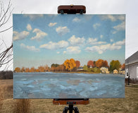 Original art for sale at UGallery.com | Wisconsin Lake on a Fall Day by Karen d’Angeac Mihm | $750 | oil painting | 18' h x 24' w | thumbnail 3