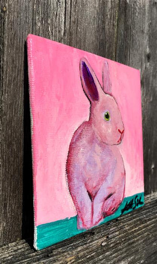 Neon Pink Bunny by Kat Silver |  Side View of Artwork 