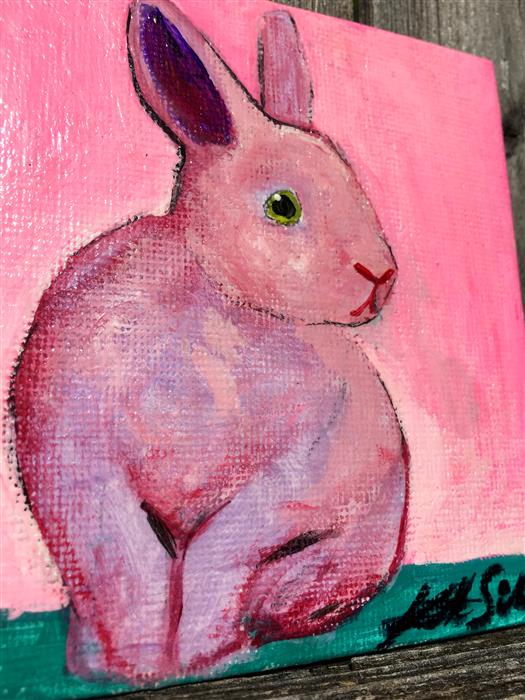 Neon Pink Bunny by Kat Silver |  Closeup View of Artwork 