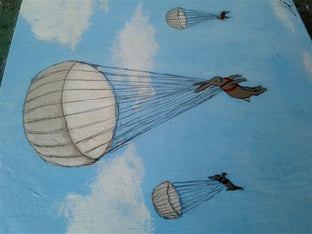 Sky Diving Bunnies by Kat Silver |   Closeup View of Artwork 