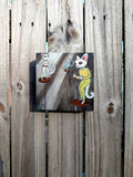 Original art for sale at UGallery.com | Dancing Hoki Poki Cats by Kat Silver | $325 | oil painting | 5.5' h x 5.5' w | thumbnail 3