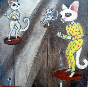 Original art for sale at UGallery.com | Dancing Hoki Poki Cats by Kat Silver | $325 | oil painting | 5.5' h x 5.5' w