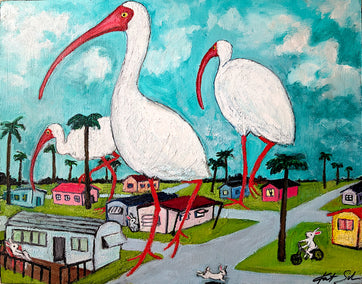 oil painting by Kat Silver titled Ibis Invasions Part 2