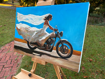 Original art for sale at UGallery.com | Bike and Train by Keith Thomson | $2,300 | oil painting | 16' h x 24' w | thumbnail 2