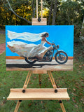 Original art for sale at UGallery.com | Bike and Train by Keith Thomson | $2,300 | oil painting | 16' h x 24' w | thumbnail 3