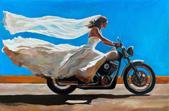 Original art for sale at UGallery.com | Bike and Train by Keith Thomson | $2,700 | oil painting | 16' h x 24' w | thumbnail 1